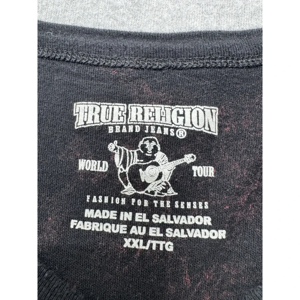 True Religion Shirt Mens 2XL Red Floral Yoke Block Logo Short Sleeve Tee